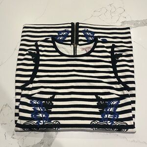 Juicy Couture Black & White Striped Mini Dress with Blue Floral Motif Very Cute!